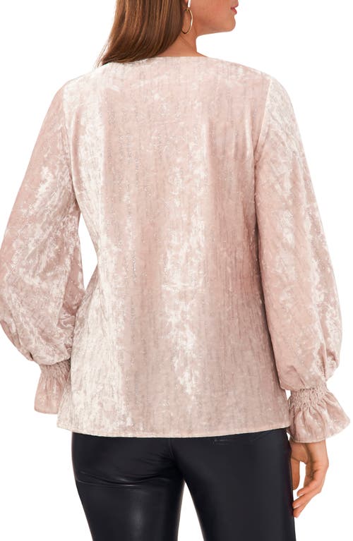 Shop Vince Camuto Metallic Ruffle Cuff Velvet Top In Elegant Pearl