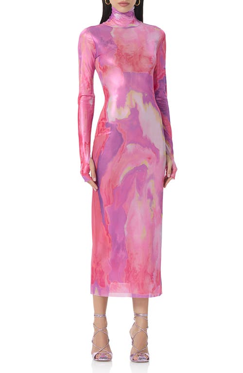 Shailene Foil Long Sleeve Dress in Painted Orchid
