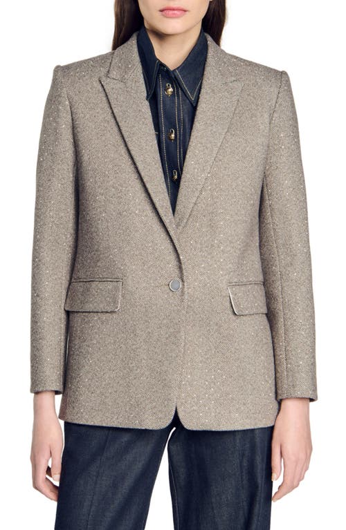 Shop Sandro Herringbone Suit Jacket In Beige