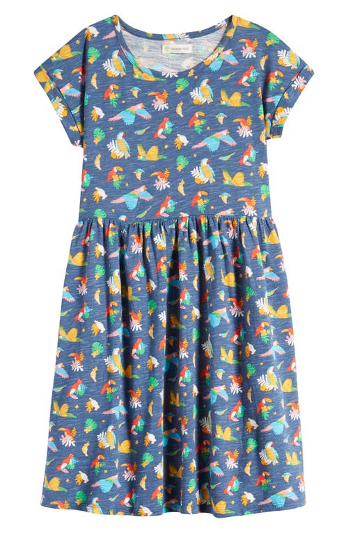 Tucker + Tate Kids' Print Drop Waist Cotton Dress in Navy Denim Tropical Birds
