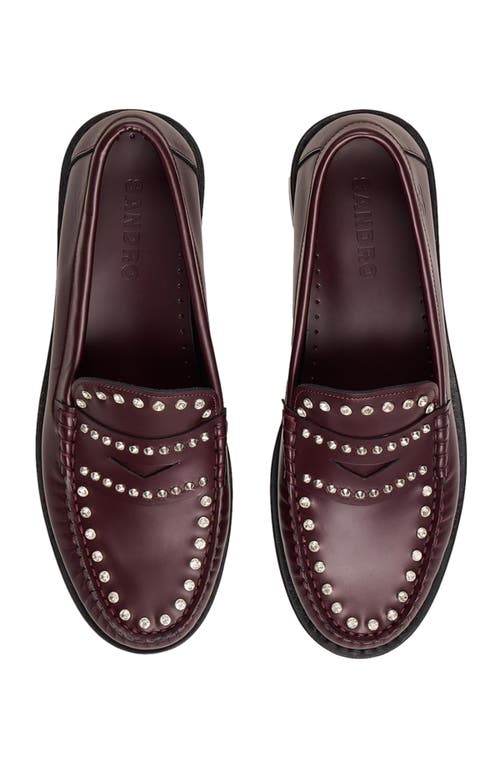 Shop Sandro Rhinestone Studded Leather Loafers In Bordeaux