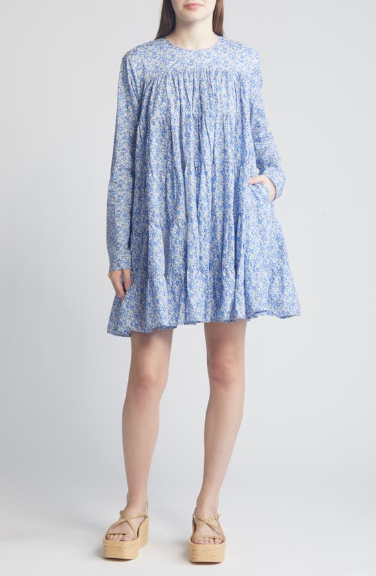 Shop Merlette X Liberty London Soliman Floral Print Long Sleeve Tiered Dress In Liberty Blue Print