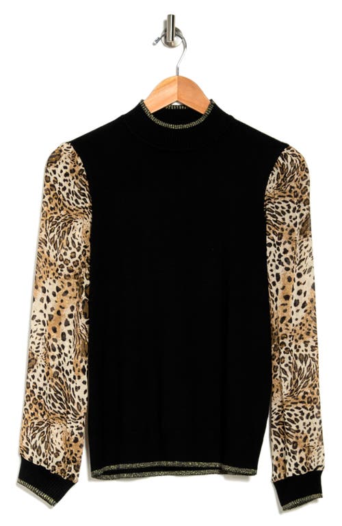 By Design Leila Mock Neck Chiffon Sleeve Sweater In Black W/zookeeper