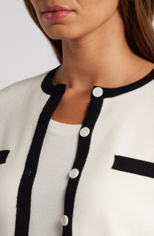 Shop Zoe And Claire Contrast Trim Cardigan In Cream