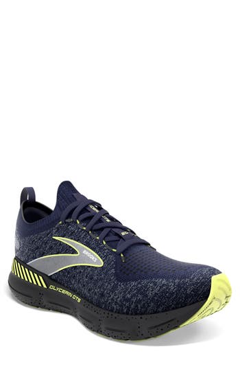 Brooks Glycerin 20 Stealthfit Gts Running Shoe In Blue/ebony/lime
