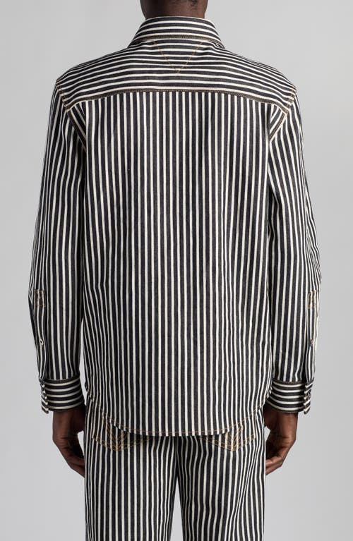 Bottega Veneta Regular Fit Engineer Stripe Cotton Drill Button-up Shirt In 4037 Navy/ecru