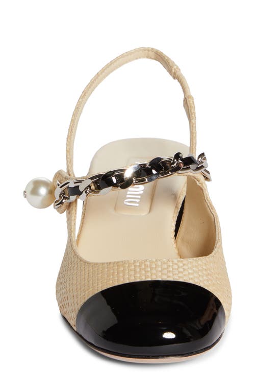 Shop Miu Miu Chain Strap Slingback Cap Toe Pump In Natural/black