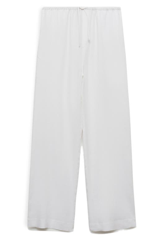 Shop Mango Linen Blend Straight Leg Drawstring Pants In White