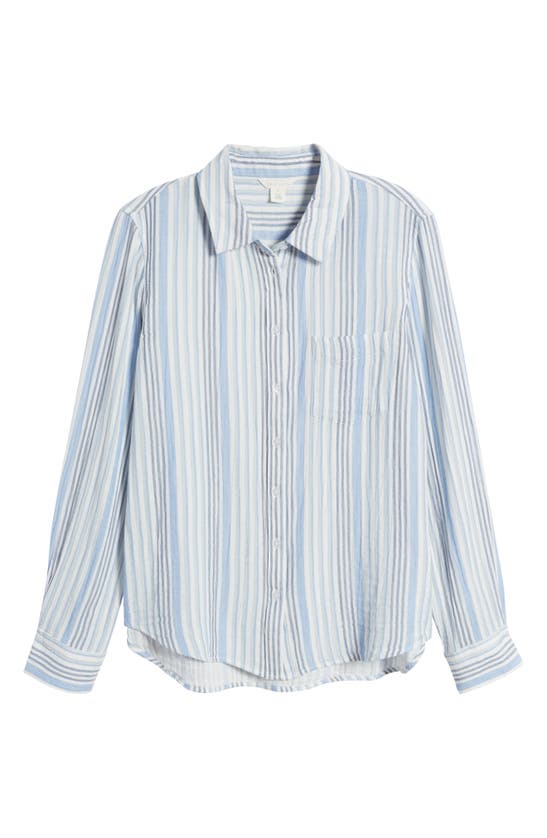 Shop Caslon Stripe Cotton Gauze Button-up Shirt In Ivory Cloud- Blue Vera Stripe