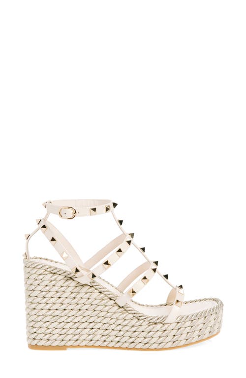 Shop Valentino Garavani Rockstud Torchon Wedge Sandal In Light Ivory