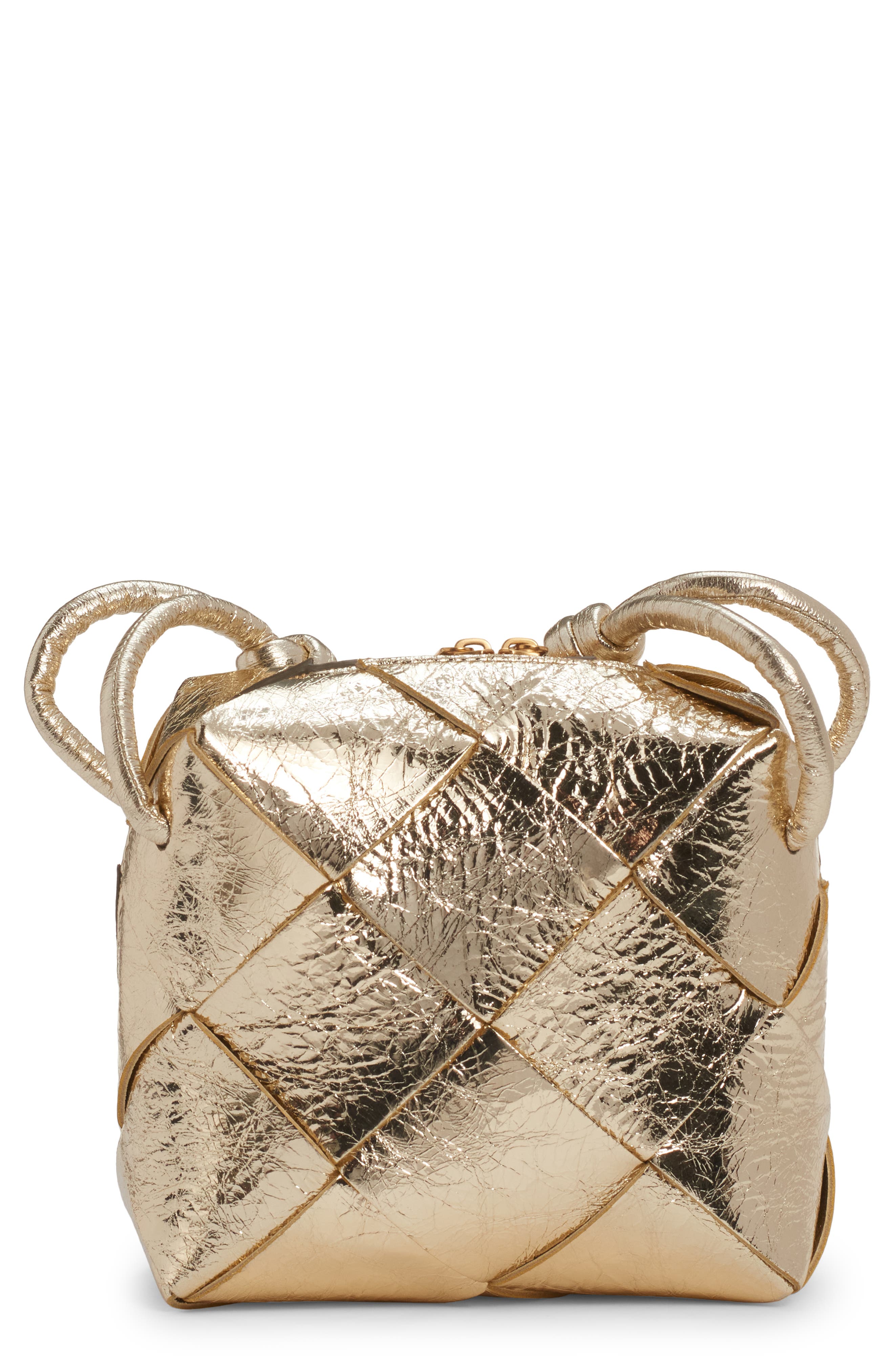 Bottega Veneta Small Clicker Intreccio Leather Shoulder Bag in Supermoon/ Gold