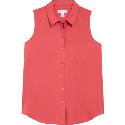 Nordstrom Signature Sleeveless Stretch Silk Shirt, Pink