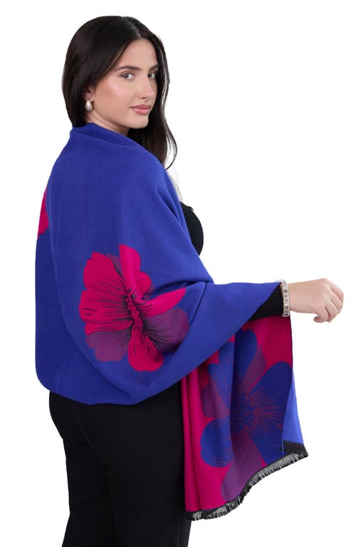Saachi Floral Reversible Scarf In Dark Blue