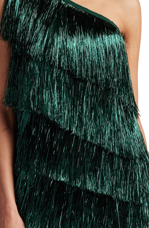 Shop Sho By Tadashi Shoji Metallic Fringe One-shoulder Cocktail Dress In Jungle Green