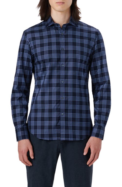 Bugatchi Classic Fit Plaid Stretch Cotton Button-Up Shirt in Navy at Nordstrom, Size Medium