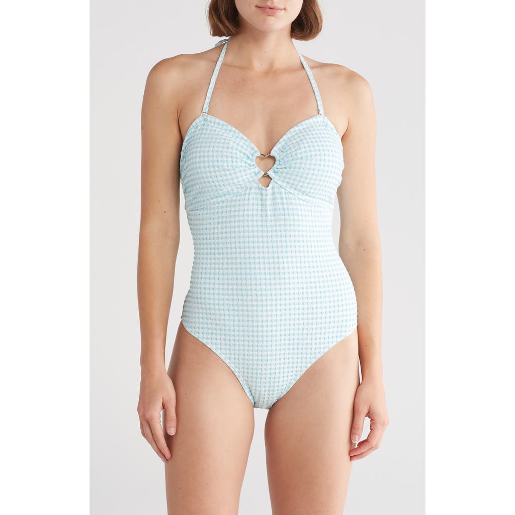 Shop Betsey Johnson Halter One-piece Swimsuit In Saltwater Blue