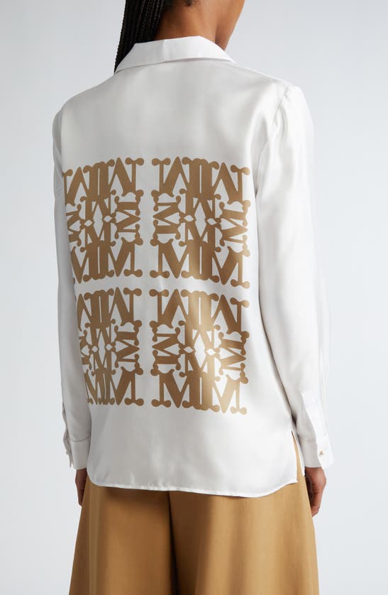 Shop Max Mara Legno Monogram Print Silk Twill Shirt In Vanilla