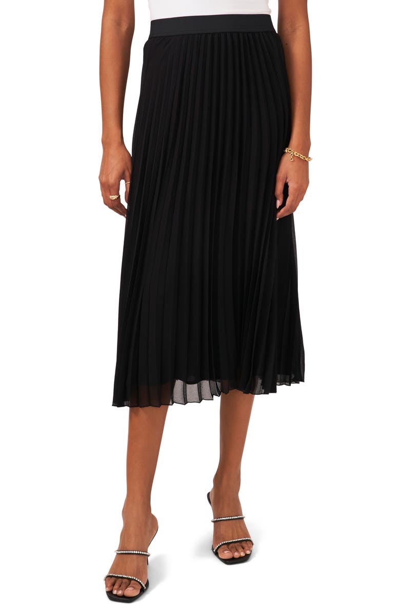 VINCE CAMUTO Pleated Chiffon Skirt, Main, color, RICH BLACK