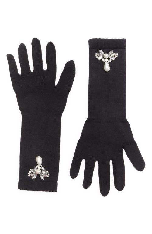 Simone Rocha Crystal & Imitation Pearl Gloves in Black/Pearl/Crystal