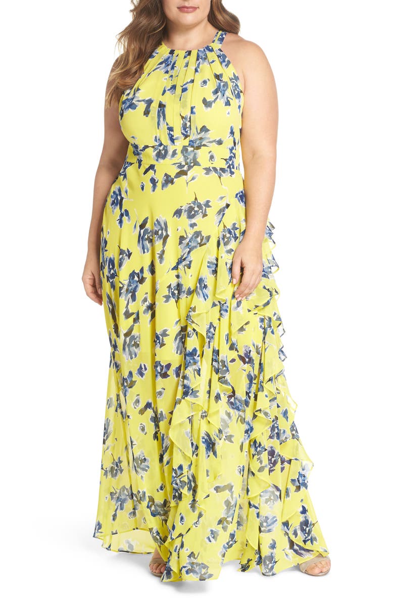 Eliza J Floral Ruffle Halter Maxi Dress Plus Size Nordstrom