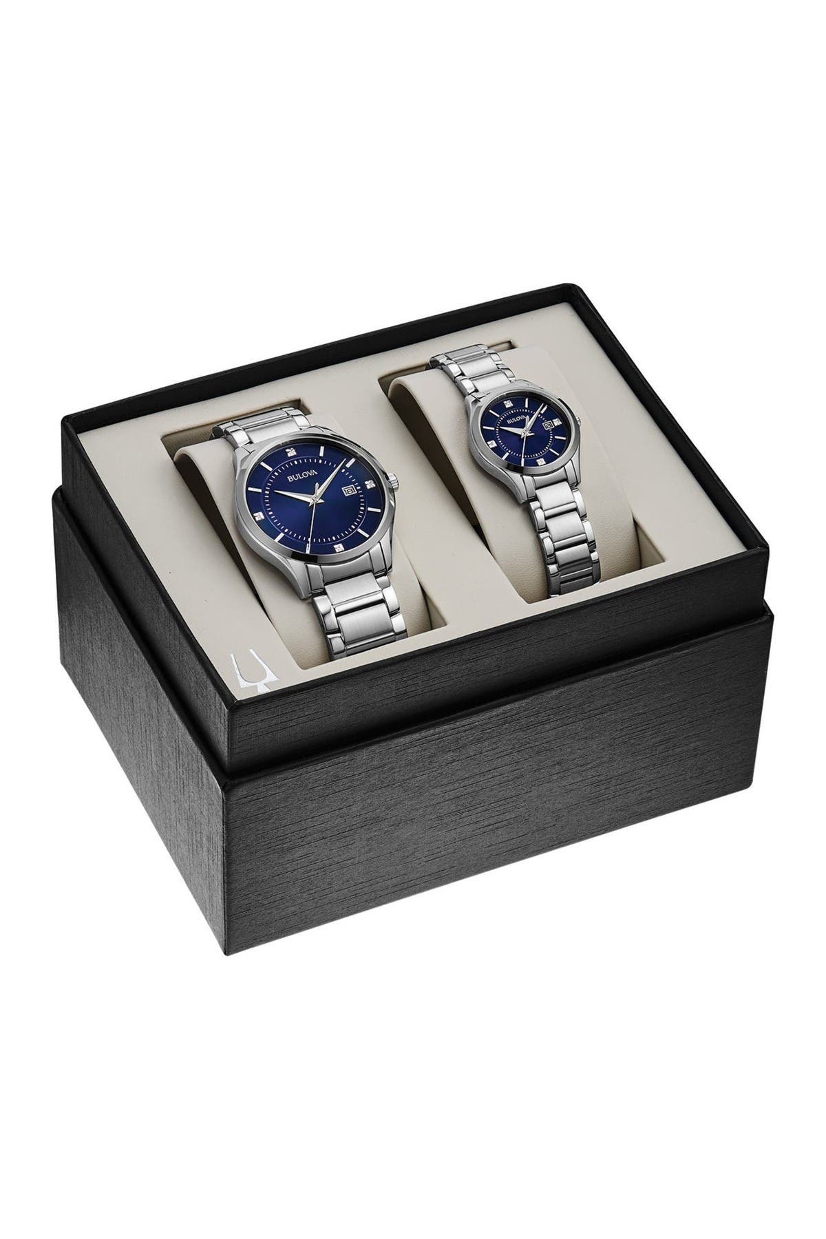 Bulova Men's and Women's Stainless Diamond Accent Blue Dial Bracelet