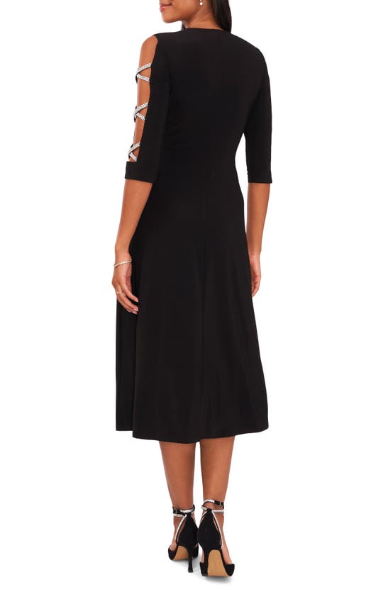 CHAUS CHAUS RHINESTONE SLEEVE WRAP FRONT KNIT MIDI DRESS