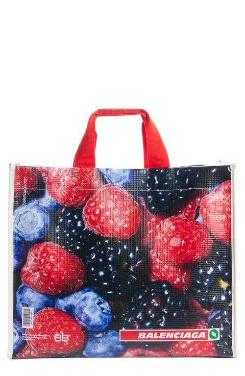 Balenciaga Medium Antwerp Print Leather Shopper In Blueberry/bread