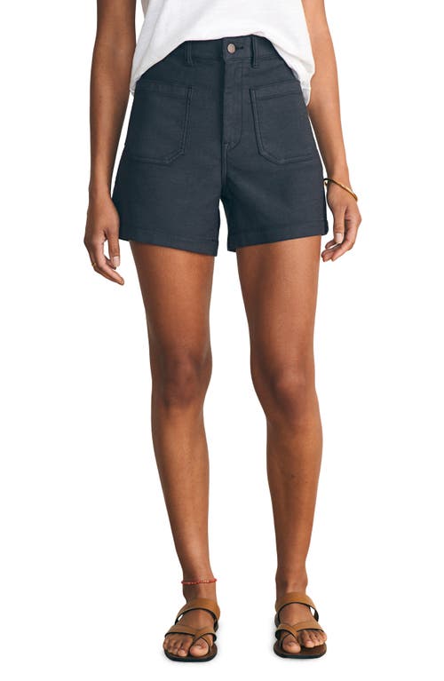 High Waist Patch Pocket Stretch Terry Shorts in Washed Black