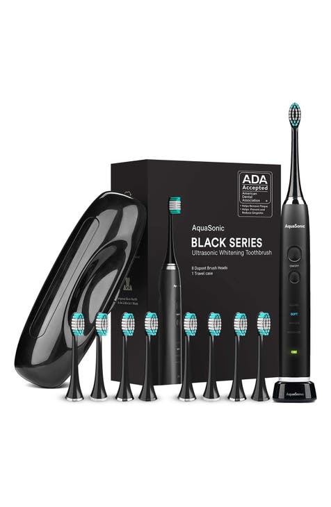 Black Series Ultra Sonic Whitening ToothBrush with 8 DuPont Brush Heads & Travel Case