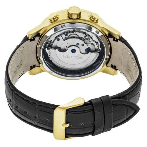 Heritor Automatic Hannibal Semi-skeleton Leather-band Watch In Gold/black