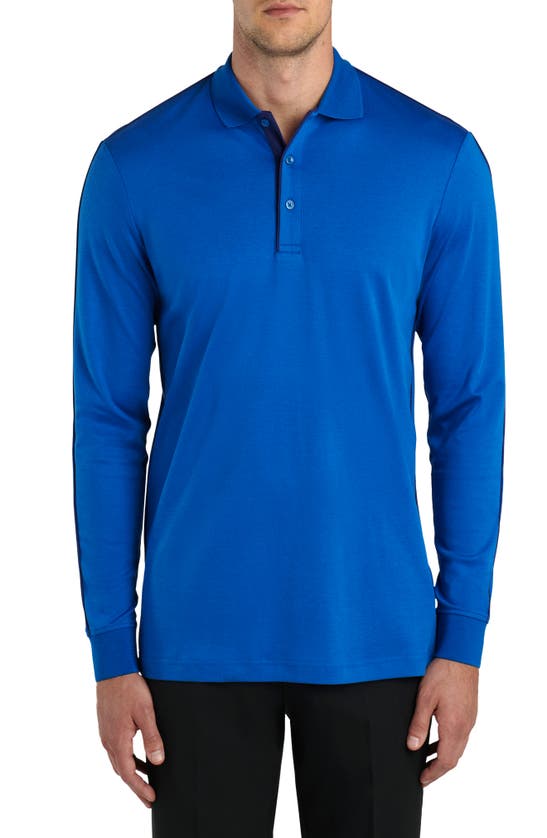 Bugatchi Woven Long-sleeve Polo Shirt In Classic Blue
