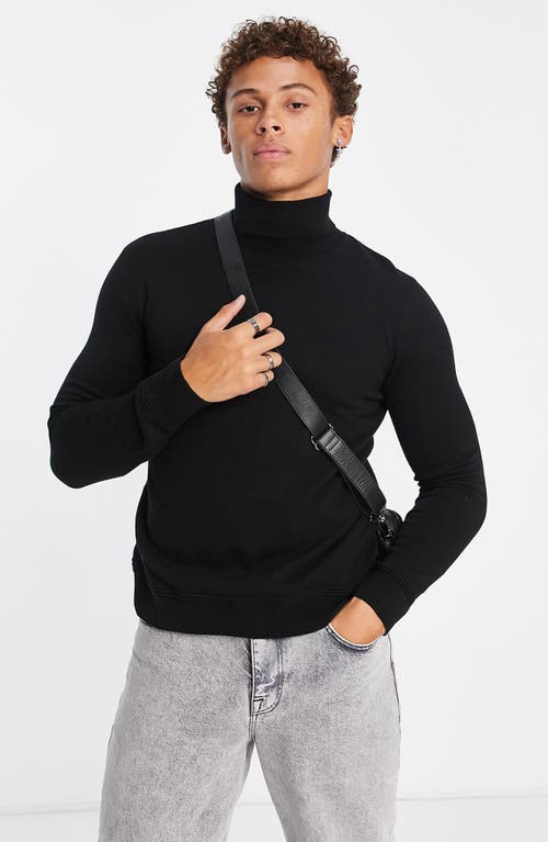 Topman Solid Cotton Turtleneck in Black