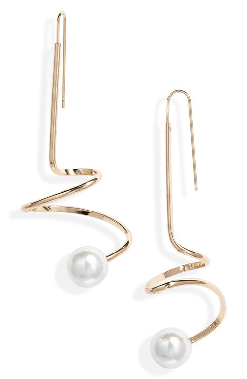 Open Edit Imitation Pearl Spiral Wire Drop Earrings In White/gold