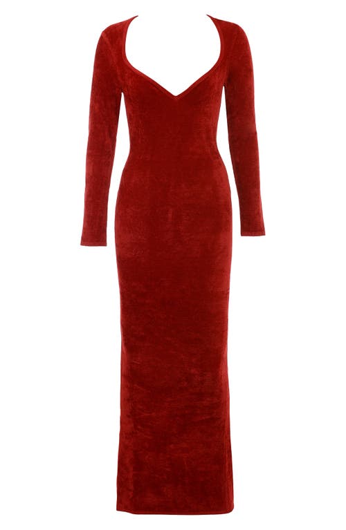 House Of Cb Aria Long Sleeve Chenille Gown In Salsa