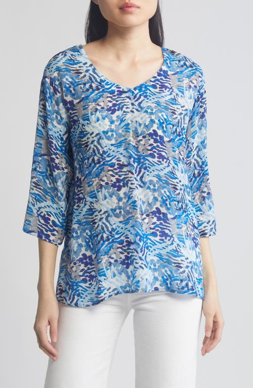 Abstract Print Top in Blue Multi