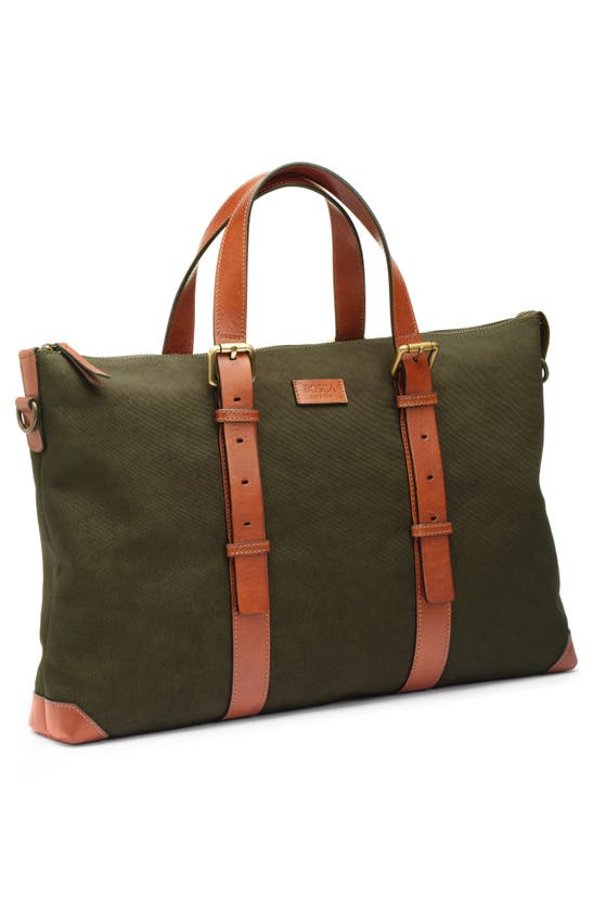 Shop Bosca Arno Slim Recycled Nylon & Leather Tote In Olive Drab