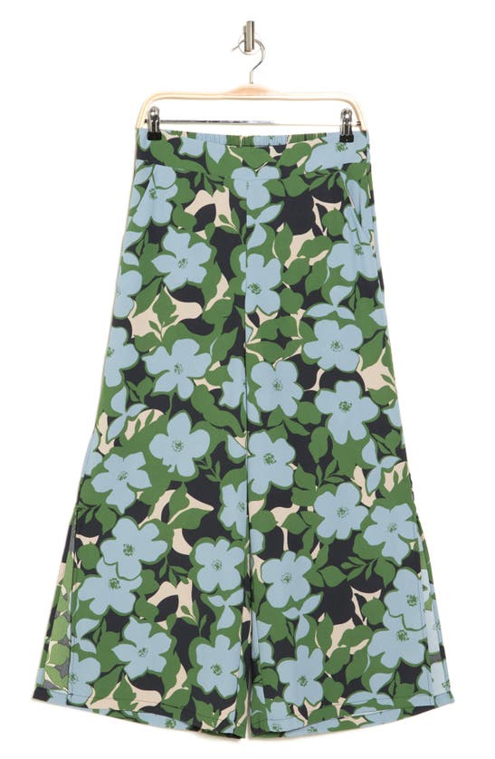 Adrianna Papell Floral Print Crop Wide Leg Pants In Green
