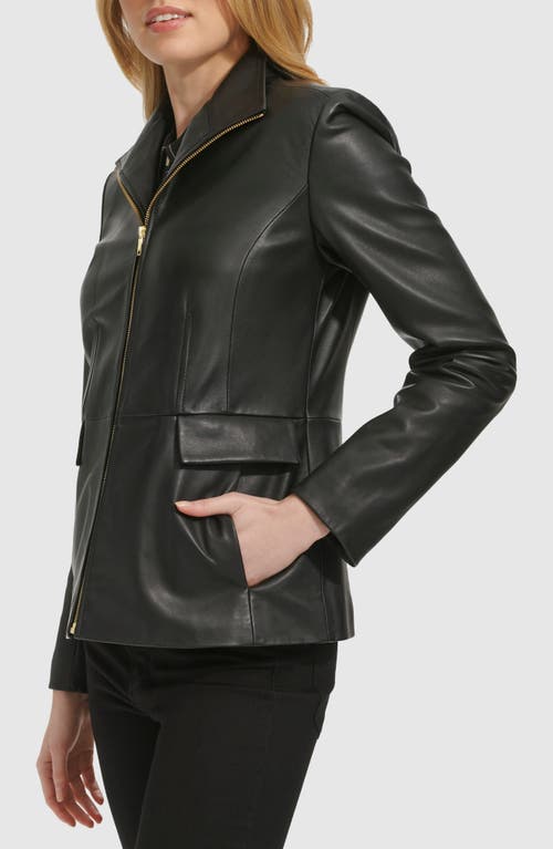 Shop Cole Haan Wing Collar Leather Jacket In Black