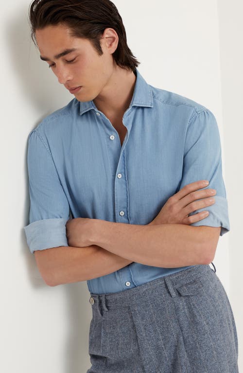 Shop Brunello Cucinelli Lightweight Denim Shirt In Light Denim