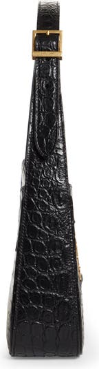 Saint Laurent YSL Croc Embossed Leather Shoulder Bag