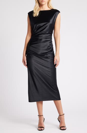 Metallic Satin Midi Dress