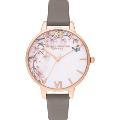 Olivia Burton Pretty Blossom Leather Strap Watch,