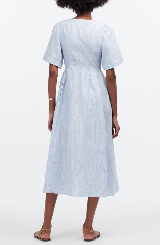 Shop Madewell Cassie Stripe Button Front Linen Midi Dress In Powder Blue