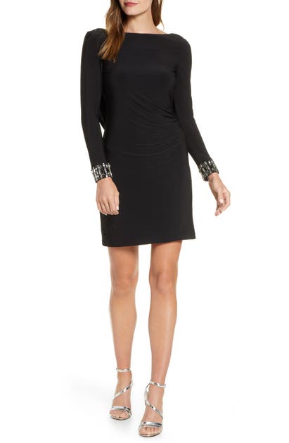 Eliza J Crystal Cuff Drape Back Dress In Black Modesens