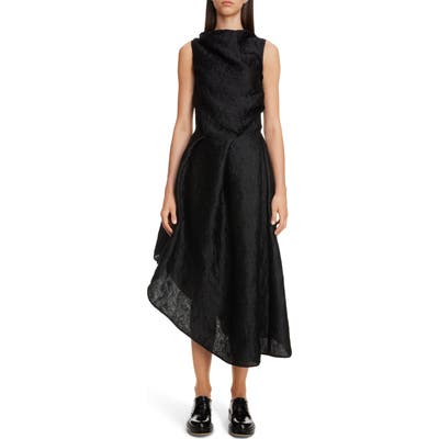 Cecilie Bahnsen Elba Wave Plisse Asymmetrical Dress, US / 6 UK - Black