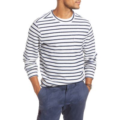 Big & Tall 1901 Stripe Long Sleeveterry Pocket T-Shirt - White