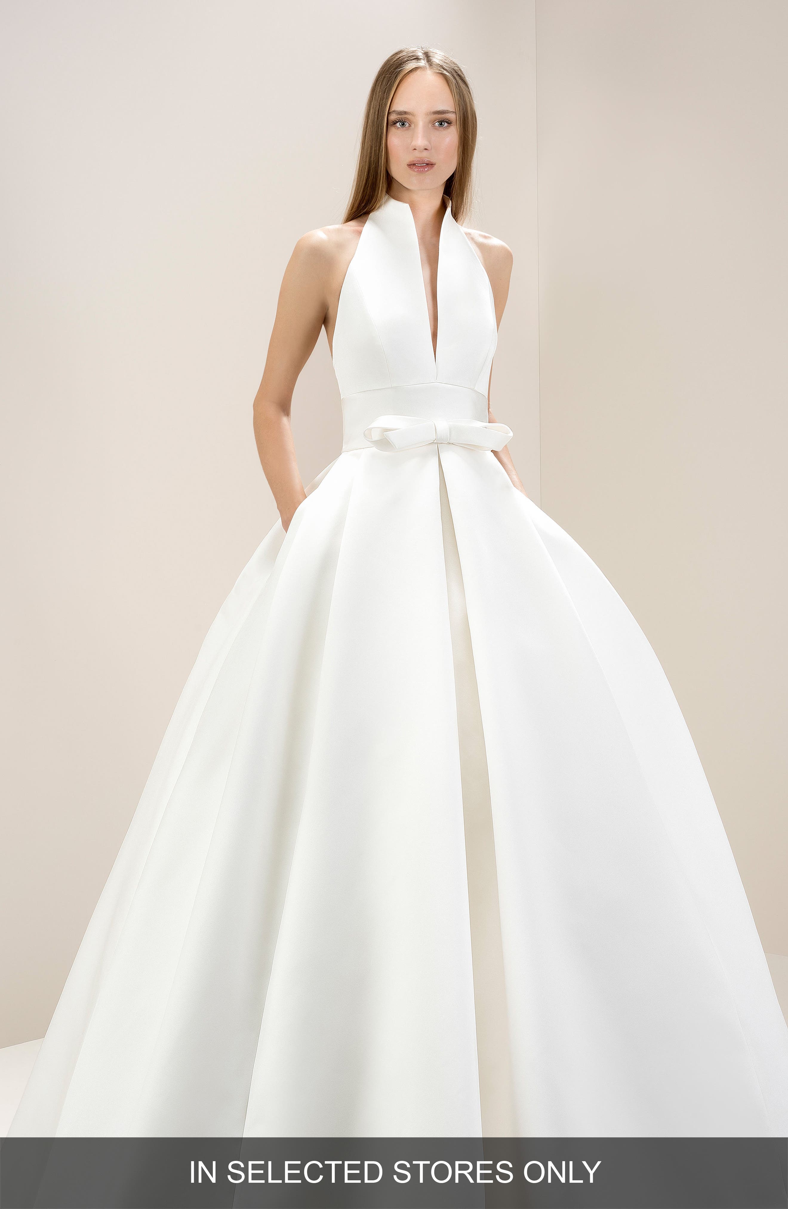 Jesus Peiro Antoinette Halter Satin Ballgown, Size - Ivory