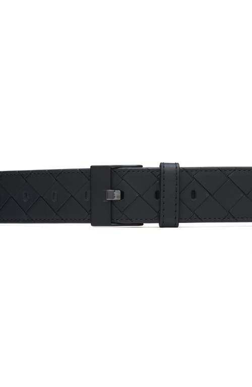 Shop Bottega Veneta Intrecciato Calfskin Leather Belt In 8984 Black-nero Opaco