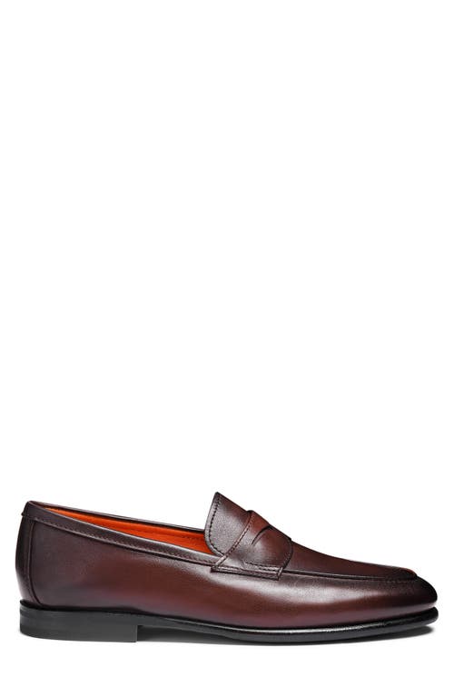 Santoni Carlos Penny Loafer In Dark Brown