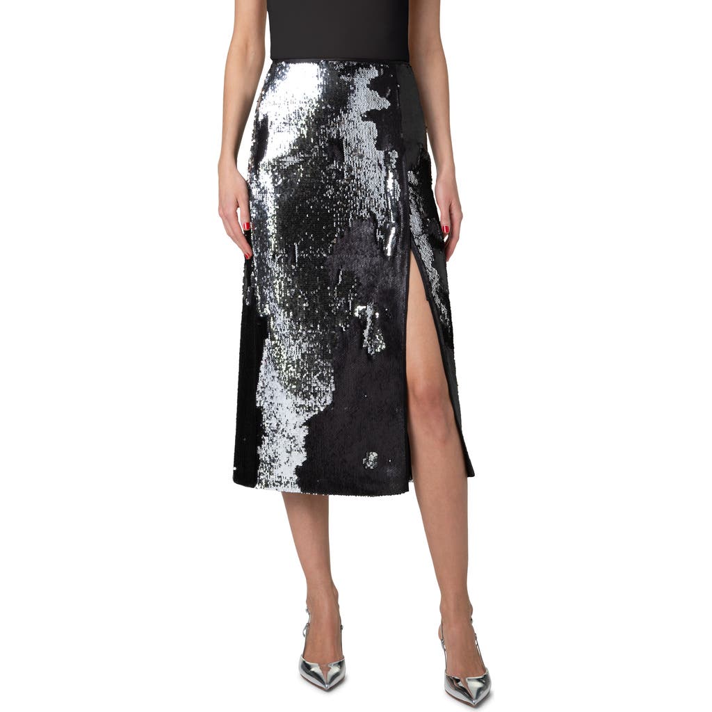 Shop Akris Sequin Side Vent Midi Skirt In Black